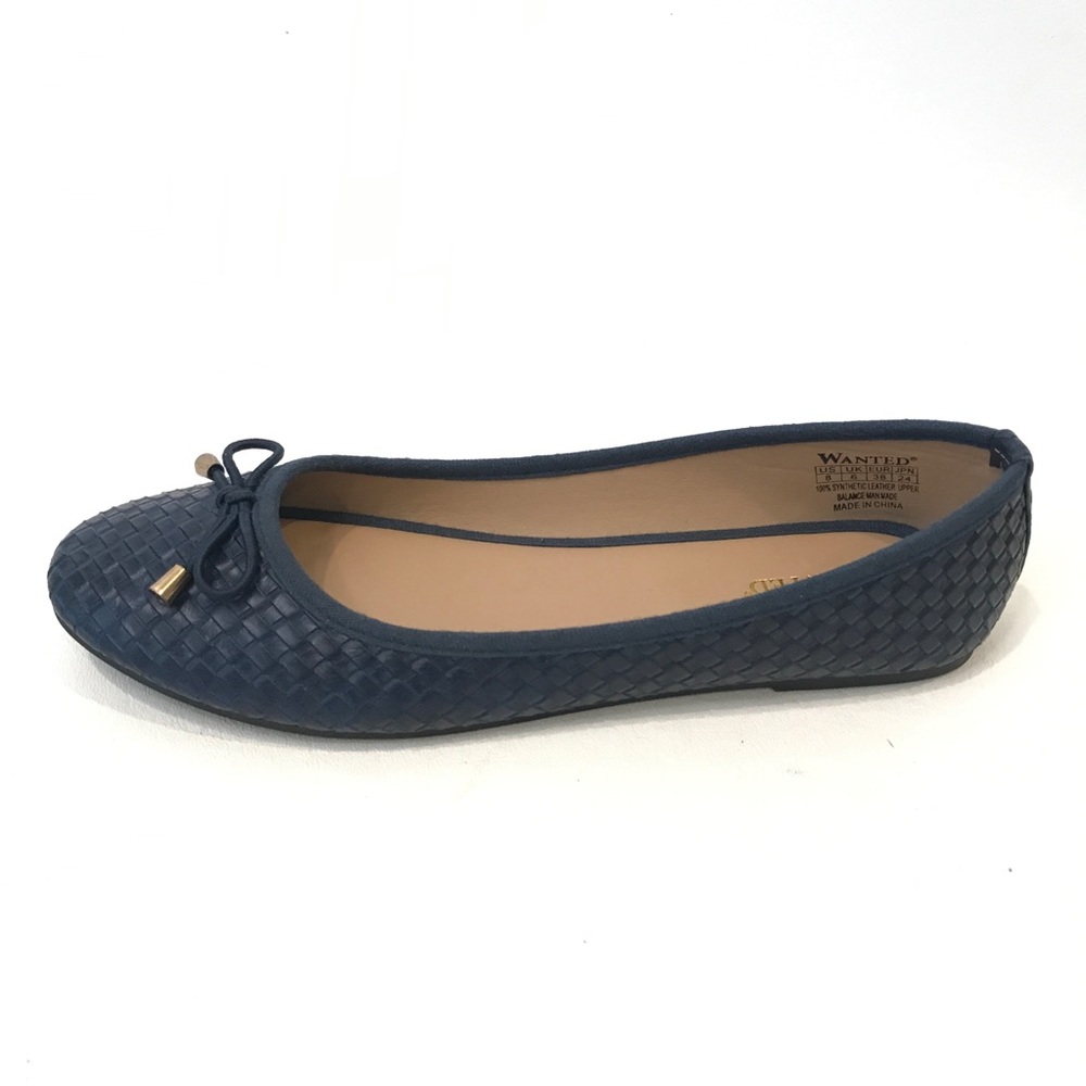 Wanted Navy Blue Woven Ballet Flats NEW Cushioned